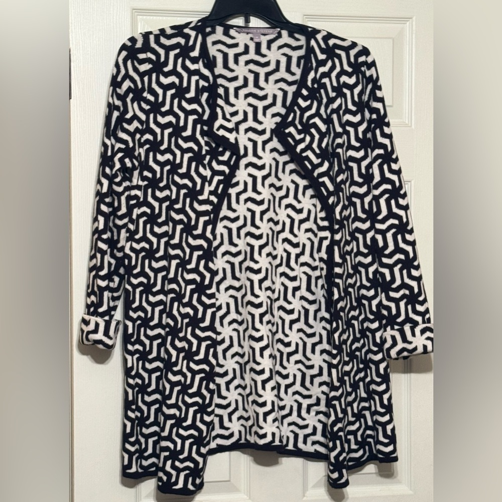 Valerie Steven’s Geometric Cardigan Black and White Size Medium